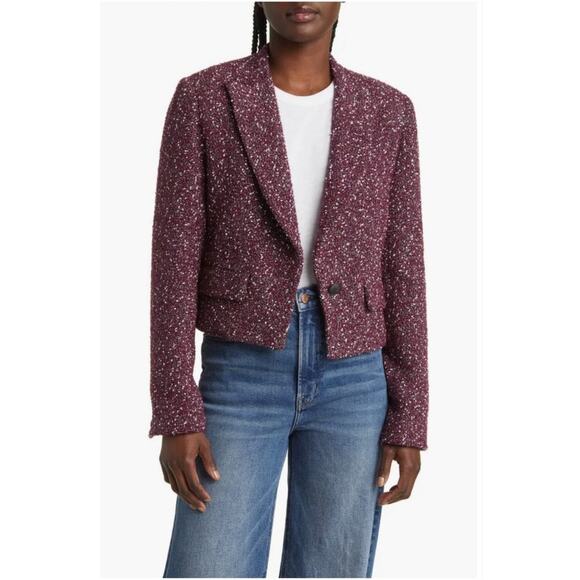 NWT $595 rag & bone Wool Blend Burgundy Valerie Tweed Blazer, Sz 12 (LL-1132) - Picture 3 of 13